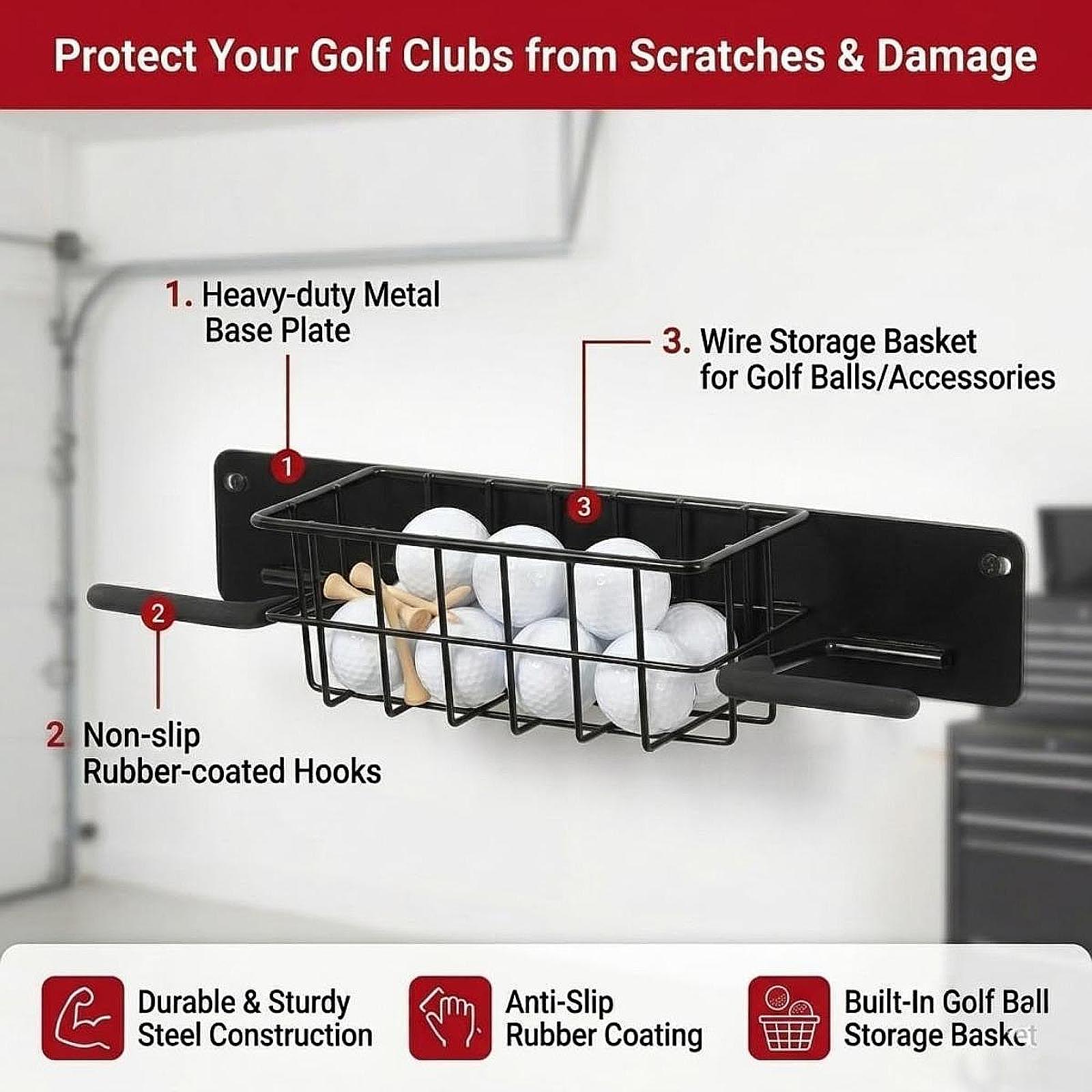 Golf Equipment Garage Storage - Yer Tasarruflu Golf Ekipmanları Duvar Rafı